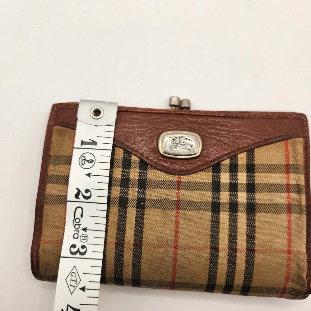 Vintage Burberry Classic Nova Check Kiss Lock Bifold Wallet Canvas Leather